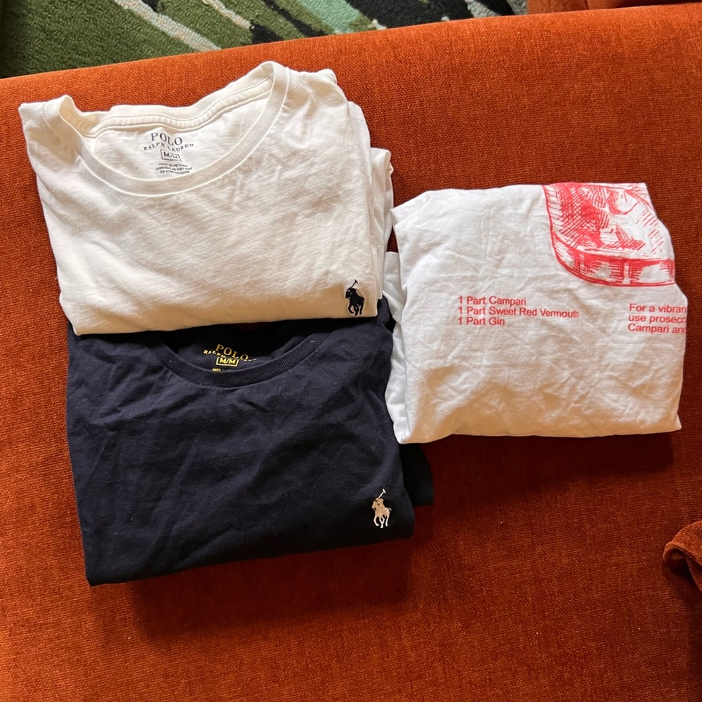 Lot of 2 Polo Ralph Lauren White and Navy T-Shirts and a Negroni shirt
